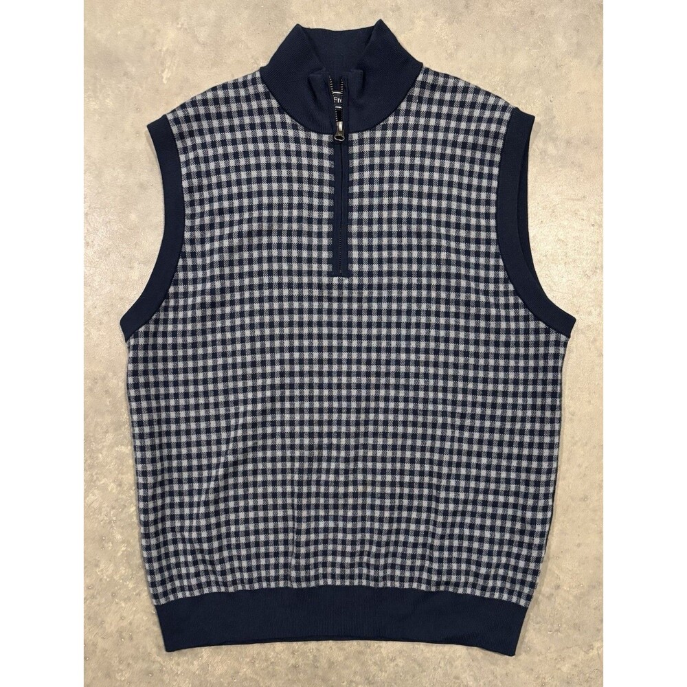 Paul Fredrick Sweater Vest 1/4 Zip Vintage Navy Blue Merino Wool Mens Medium